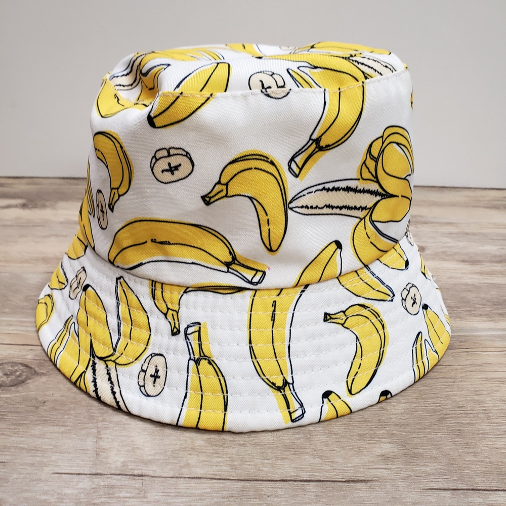 Jane & Berry Hat Bucket Fitted Womens One Size White Banana Print Lined Tropical